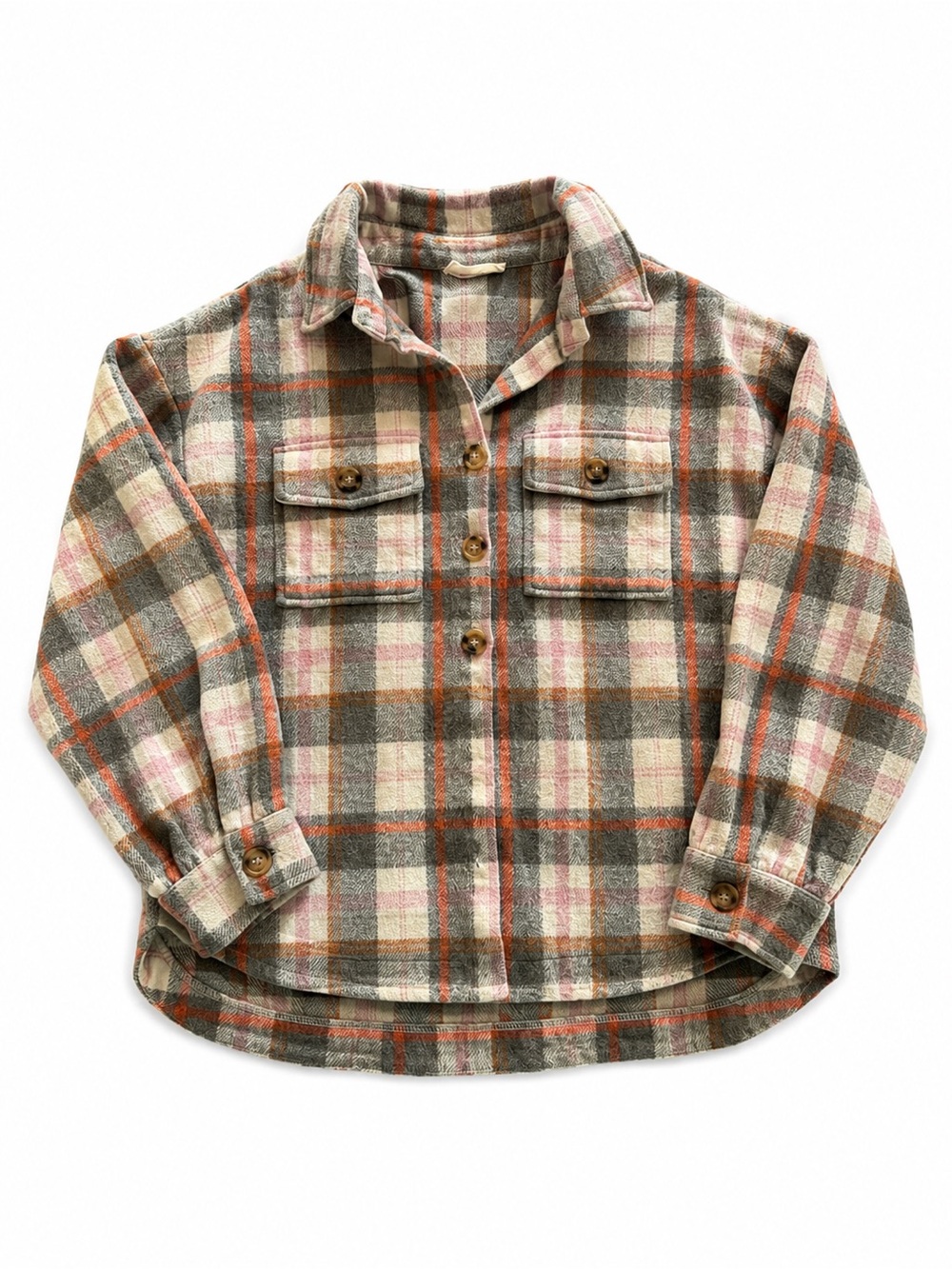 Altar'd State Olive, Cream & Rust Plaid Button-Down Shirt Jacket